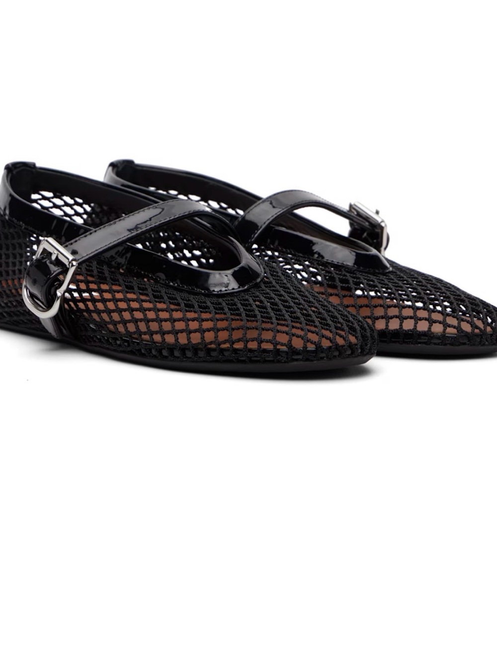 Alaia Black Mesh Mary-Jane Flats with Patent Strap